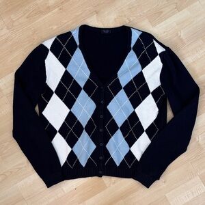 Brandy Melville Argyle Cardigan - Navy, White, Light Blue